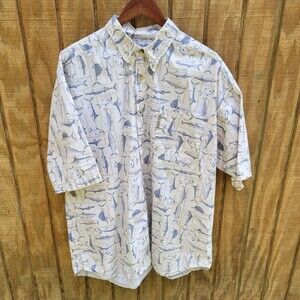 Columbia All Over Fish Graphic Print Button Down Shirt Mens Size XXL